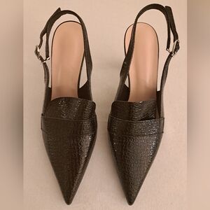 NEW Black Faux Patent Leather Embossed W/Gold & Acrylic Heels, Sz 41 (US 10)